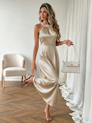 Elegant Satin Sleeveless Halter Dress