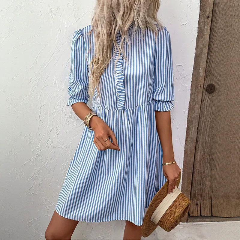 Vertical-Striped Shirt Dress