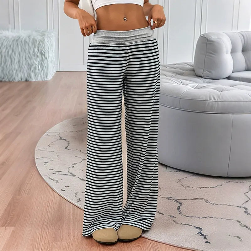 Color-Block Striped Wide-Leg Lounge Pants