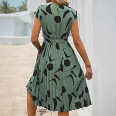 Geometric-Print Pleated Dress