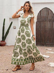 Long Dress With Color-Contrast Edge Prints