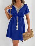 Satin Imitation Silk V-Neck A-Line Dress
