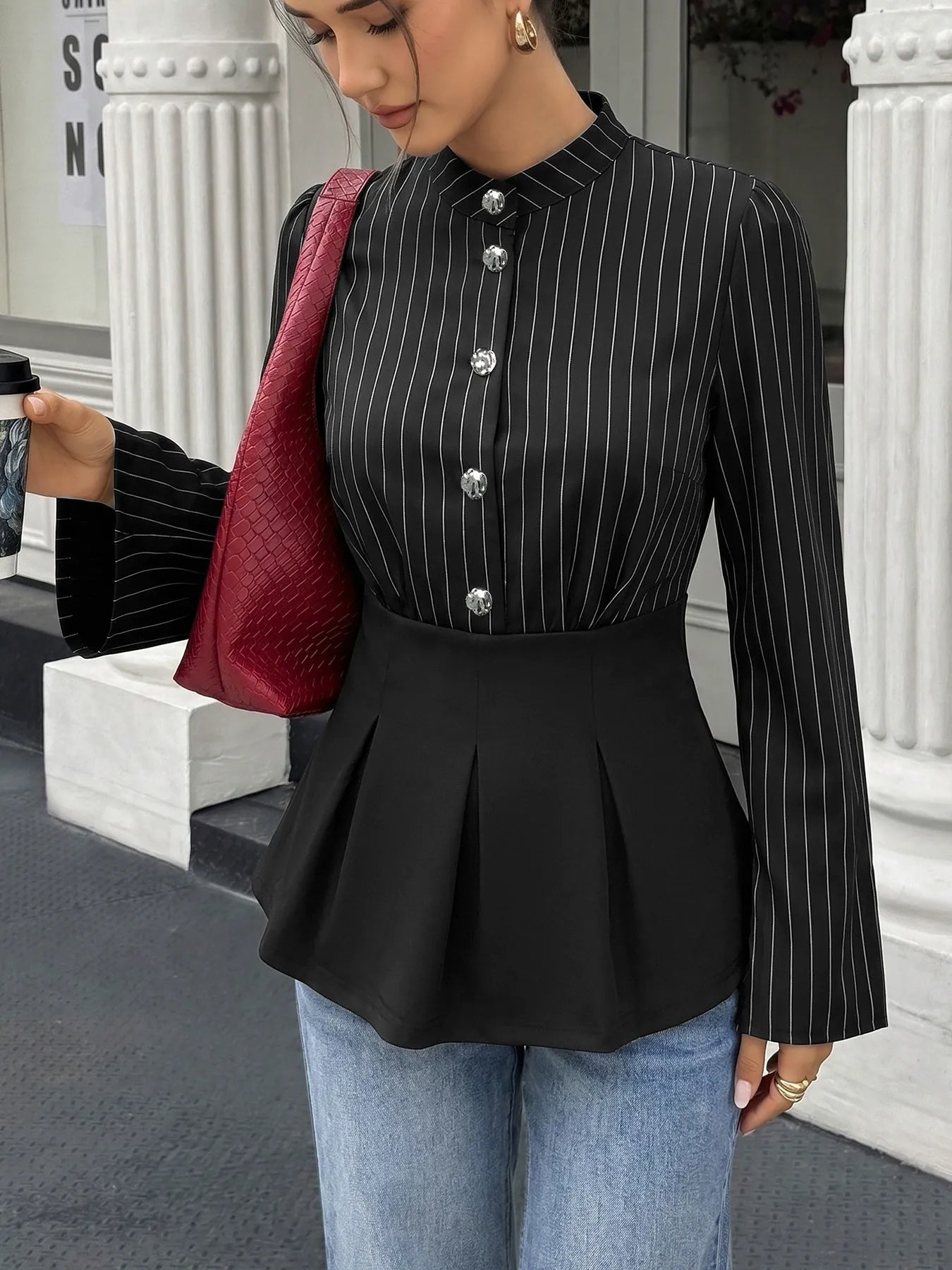 Workwear Striped Long-Sleeved Fitted Shirt