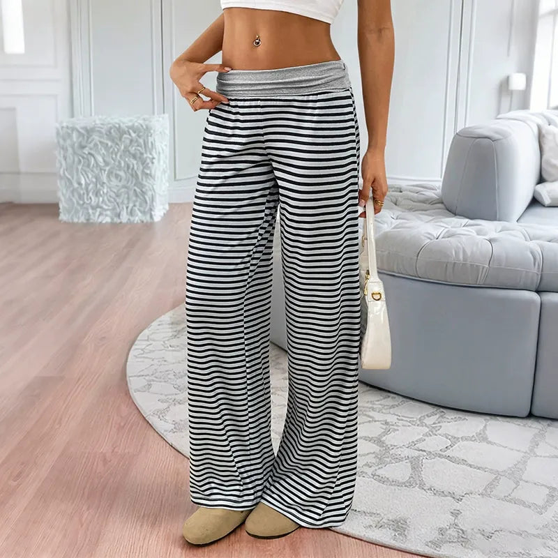 Color-Block Striped Wide-Leg Lounge Pants