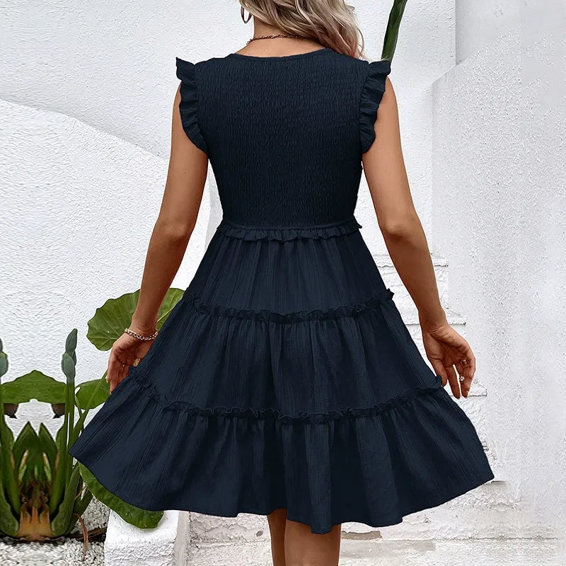 Sleeveless Color-Block Smocked Dress