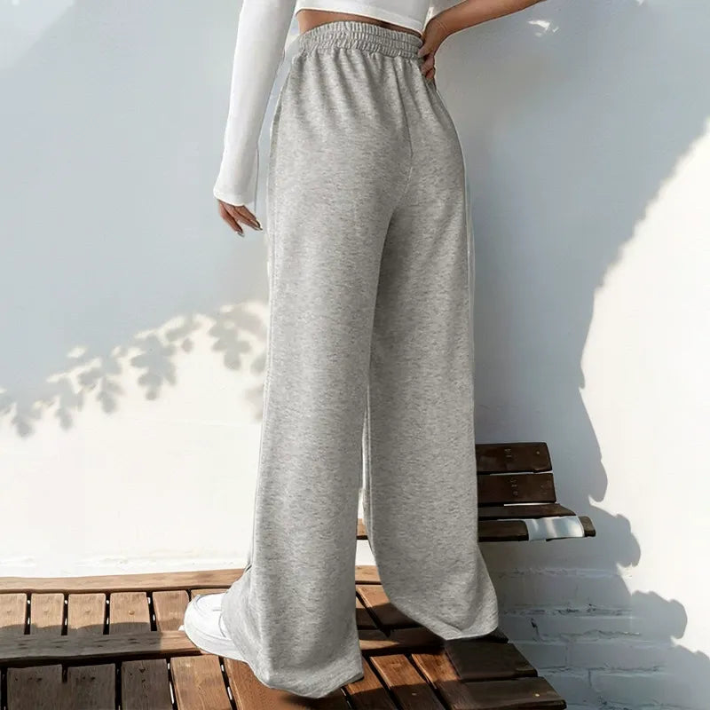 Elastic-Waist V-Waist Wide-Leg Trousers