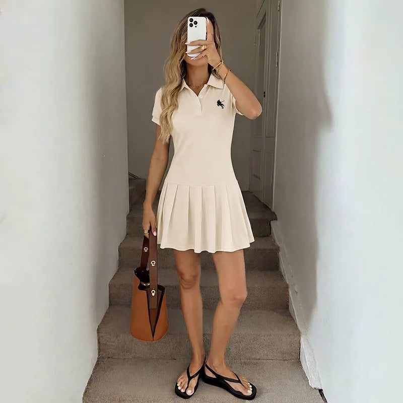 Cropped Waist-Cinching Dress With A Polo Collar