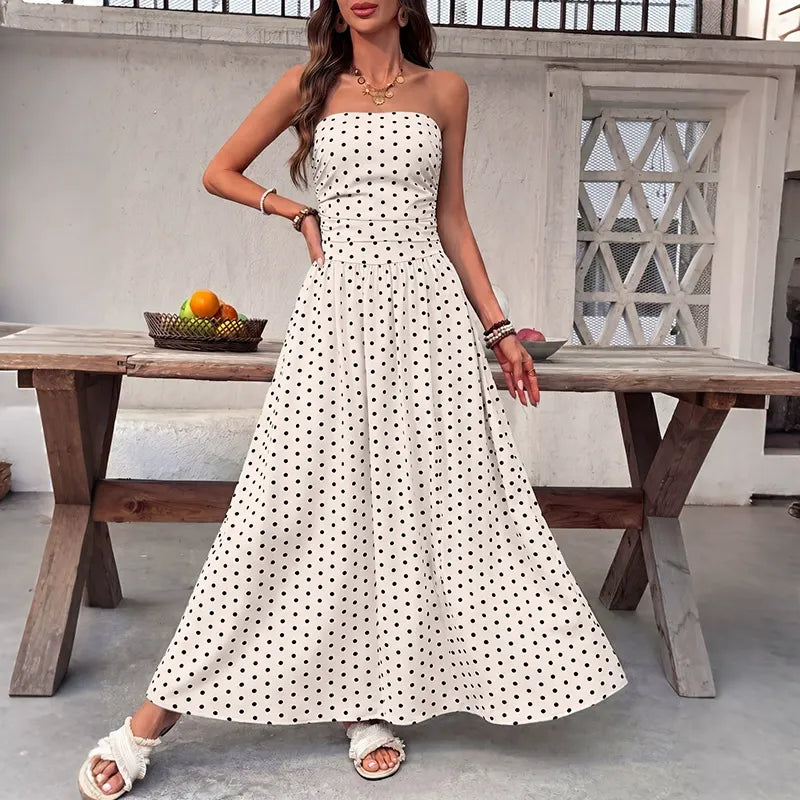 Vintage-Style Polka-Dot Strapless Dress
