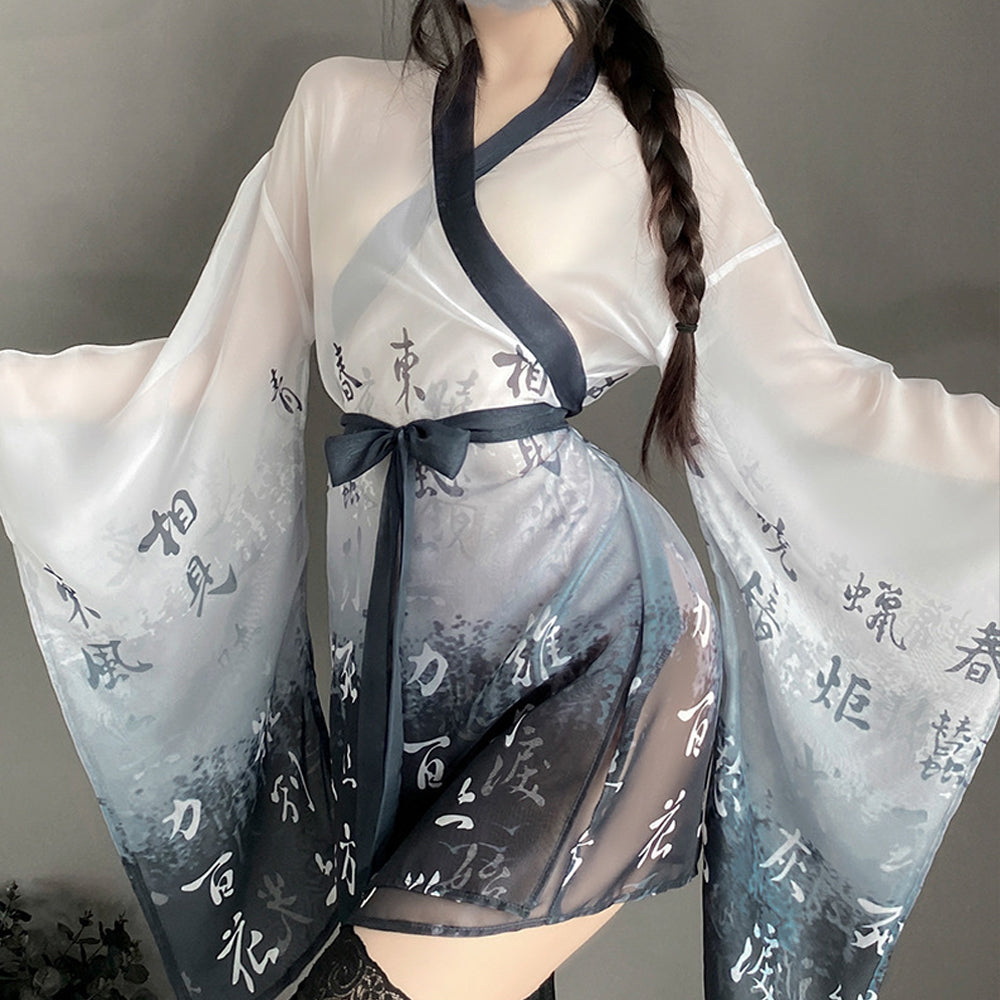 Kimono Robes Asian Cosplay Lingerie Chinese Character Print Anime Outfits