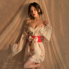 Japanese Kimono Robes Strawberry Print Kimono Lingerie Anime Cosplay Costume