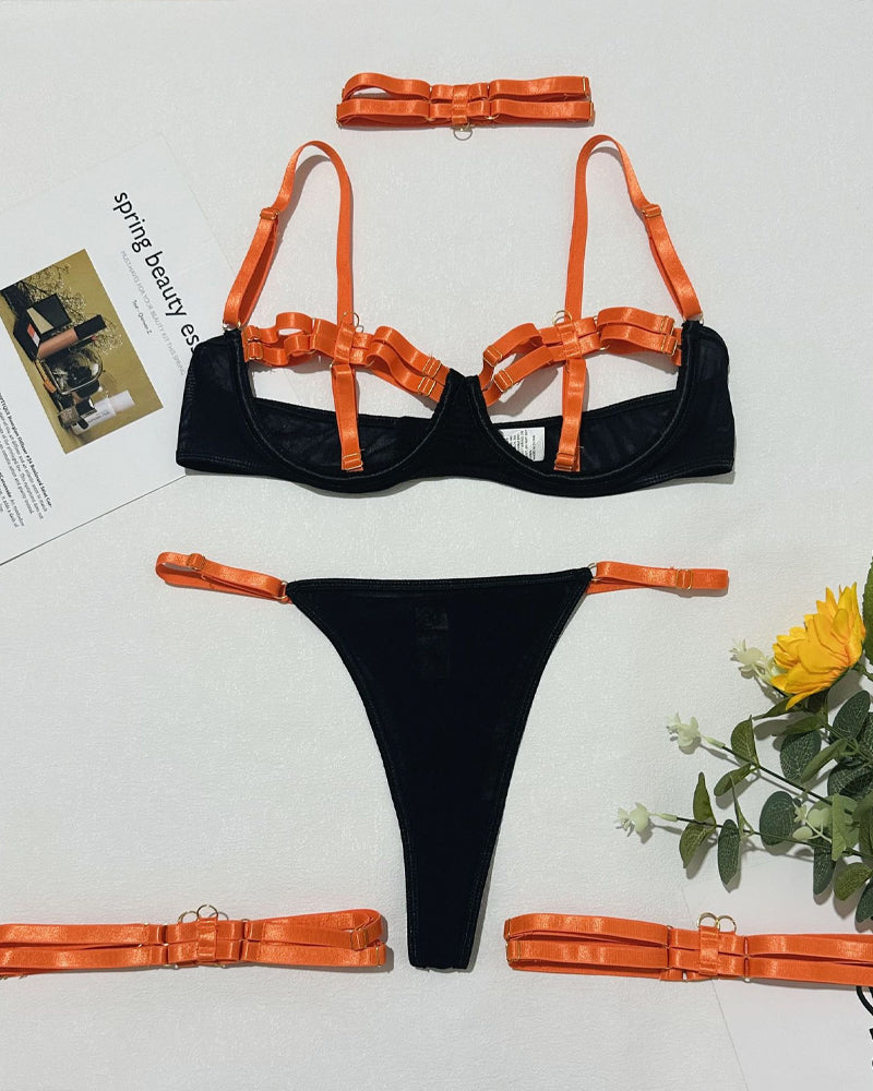 Two-Color Shoulder Strap Splicing Hollow Strap Fun Suit