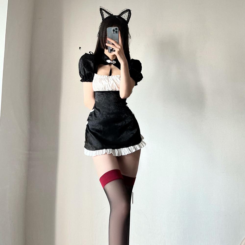 Chinese Cheongsam Dress Vintage Lolita Anime Cosplay Lingerie High Split Backless Qipao