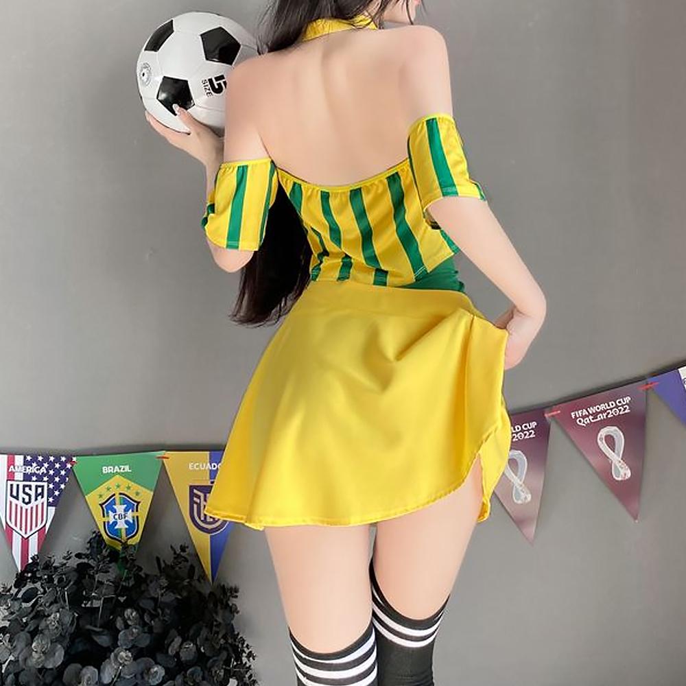 Cheerleader Costume Lace Up V Neck Football Girl Cosplay Outfit for Adult