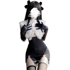 Naughty Maid Outfit Nun Cosplay Costume Lace Babydoll High Slit Bodycon Dress