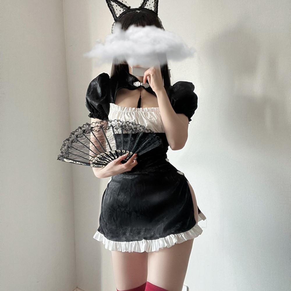 Chinese Cheongsam Dress Vintage Lolita Anime Cosplay Lingerie High Split Backless Qipao
