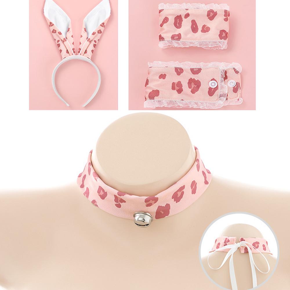 Bunny Girl Anime Lingerie Button Crotch Leopard Bodysuit