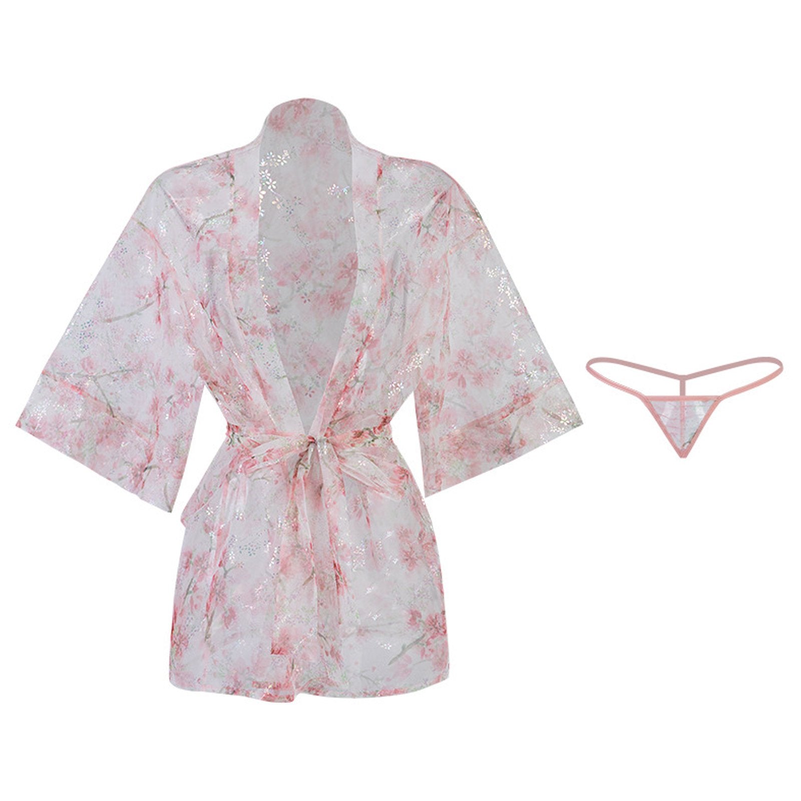 Japanese Kimono Robes Anime Geisha Cosplay Lingerie V Neck Floral Print Dress