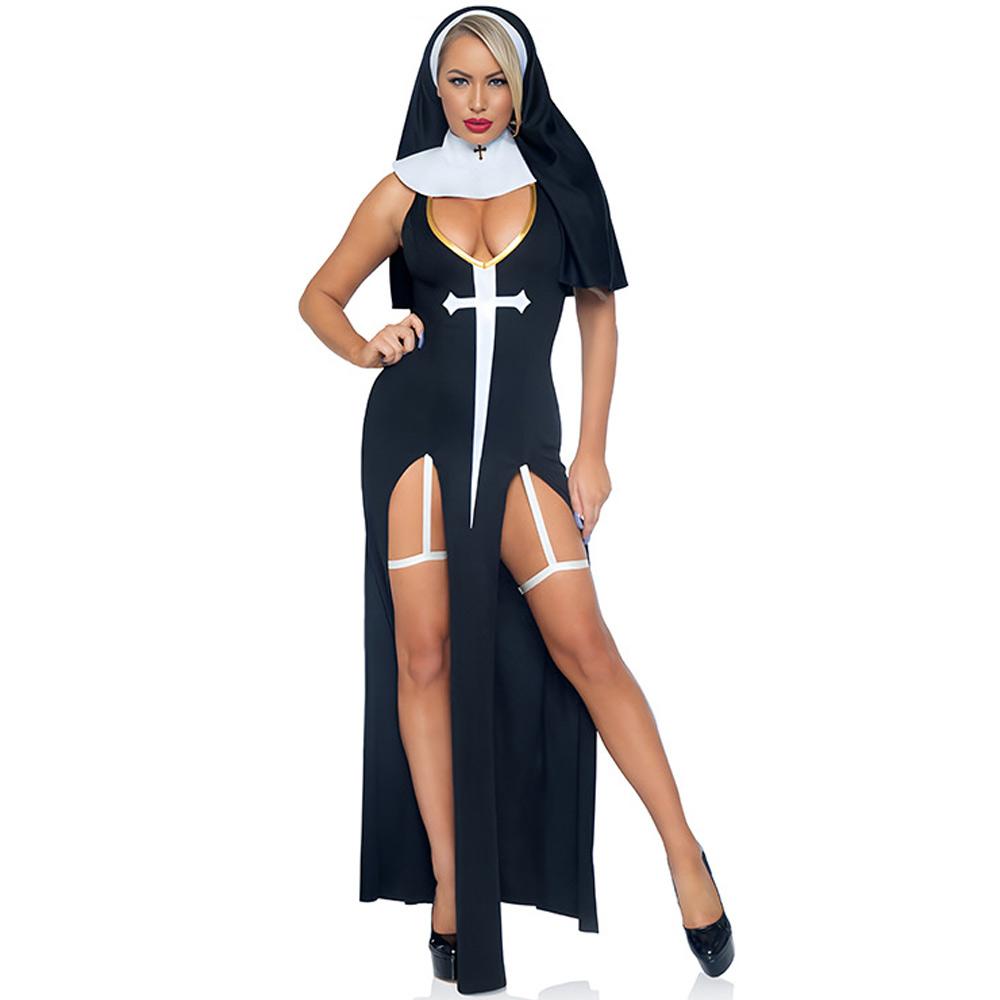 Nun Costume Nun Habit Cosplay Outfits Black Scary Sinner Halloween Costumes