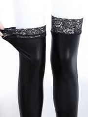 Latex Lace Top Thigh High Stocking