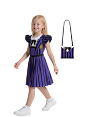 Kids Gothic Purple Striped Dress Costume