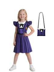 Kids Gothic Purple Striped Dress Costume