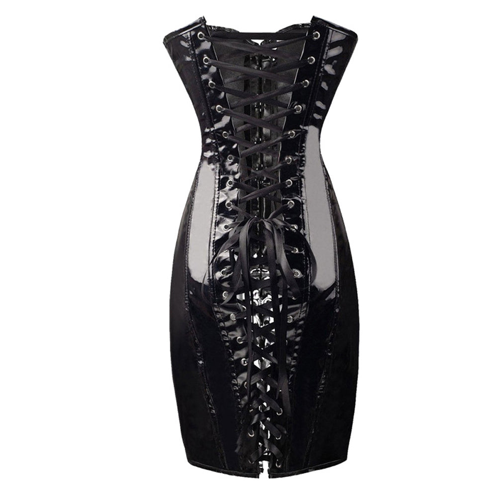 Latex Wet Look Mini Dress Plus Size Lace Up PVC Dress Off Shoulder Bodycon Dress