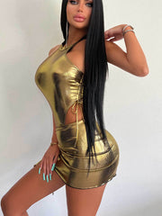 Metallic Bodysuit and Skirt Set