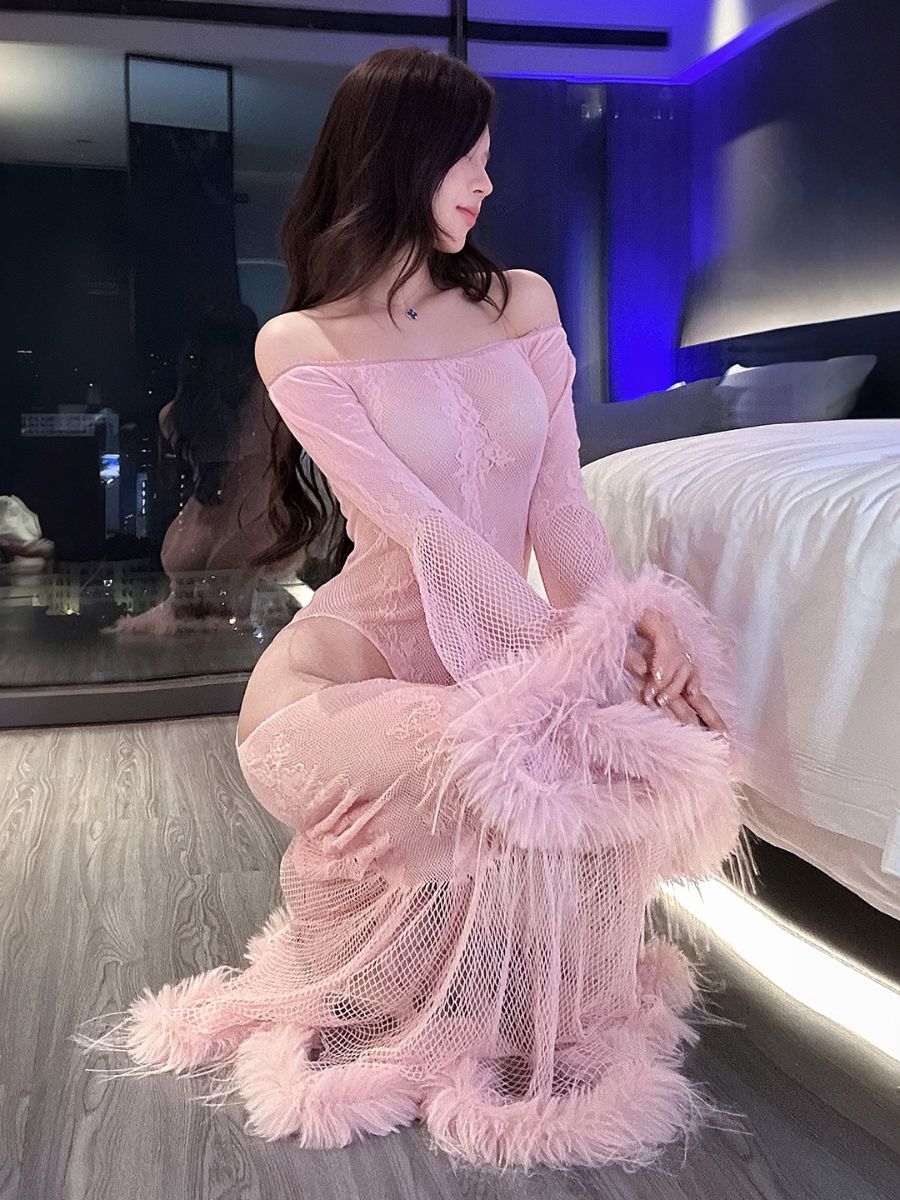 Off Shoulder Bell Sleeve Fishnet Chemise