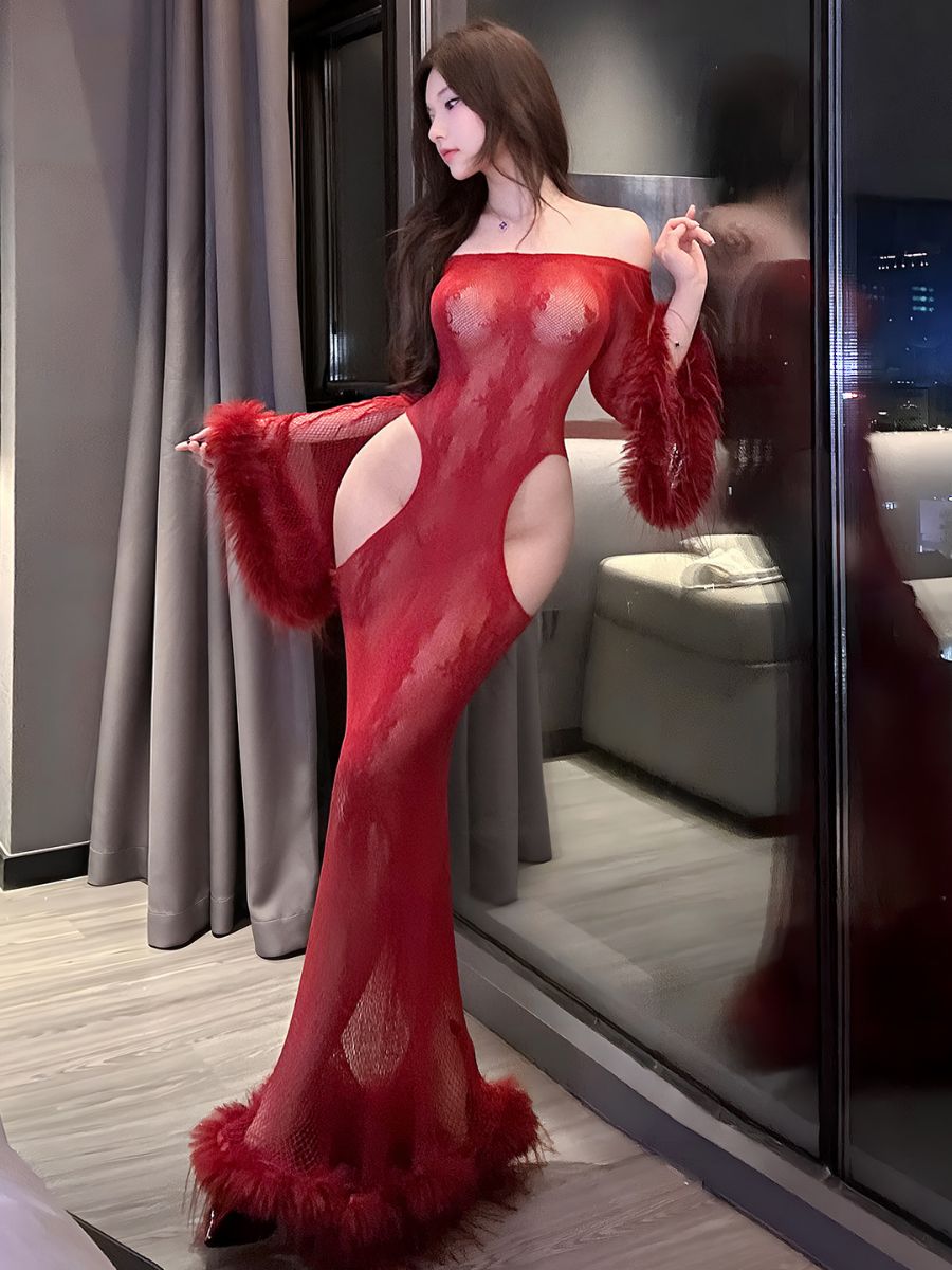 Off Shoulder Bell Sleeve Fishnet Chemise