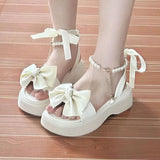 Platform Bow Faux Pearl Ankle Strap Sandals