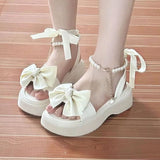 Platform Bow Faux Pearl Ankle Strap Sandals