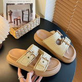 Platform Buckled Slide Sandals