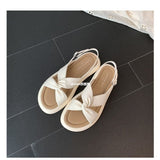 Platform Cross Strap Plain Faux Leather Slingback Sandals