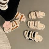 Slide-Sandalen aus Fleece mit Plateau-Einsatz