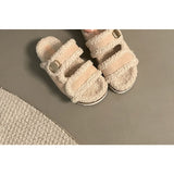 Slide-Sandalen aus Fleece mit Plateau-Einsatz