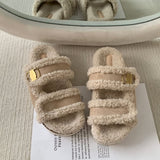 Slide-Sandalen aus Fleece mit Plateau-Einsatz