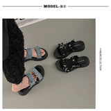 Plateau-Sandalen aus Denim mit Stern-Schnalle