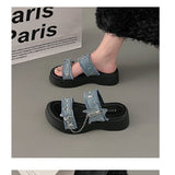 Plateau-Sandalen aus Denim mit Stern-Schnalle