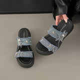 Plateau-Sandalen aus Denim mit Stern-Schnalle