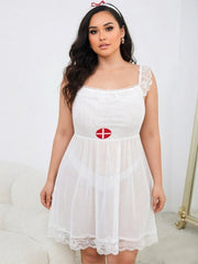 Plus Size Mesh Nurse Lingerie Dress