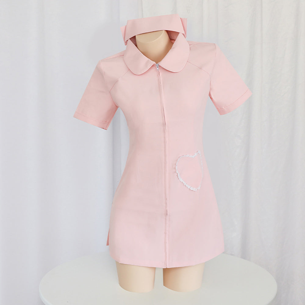 Plus Size Nurse Cosplay Costume White Zip Front Nurse Dress Uniform