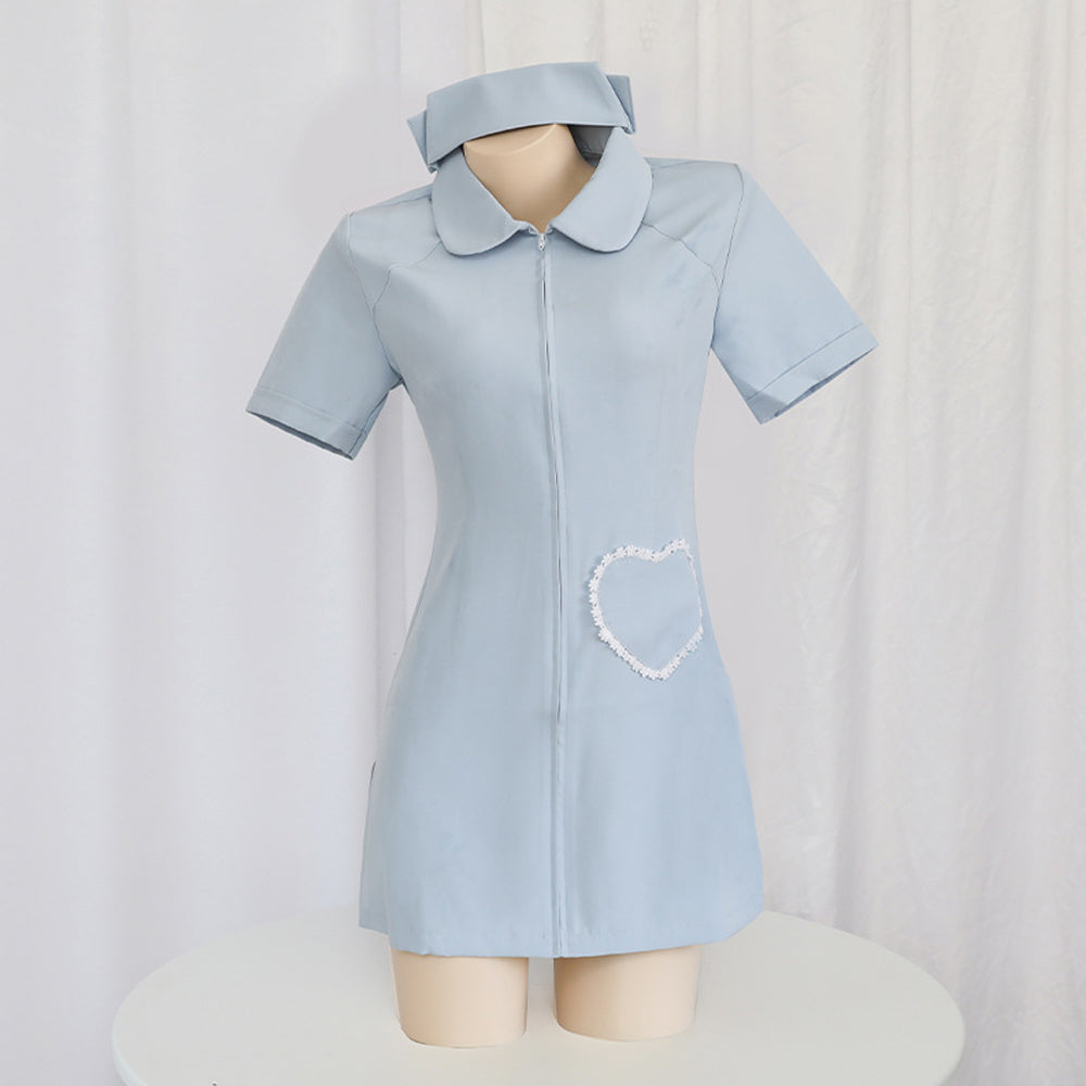 Plus Size Nurse Cosplay Costume White Zip Front Nurse Dress Uniform