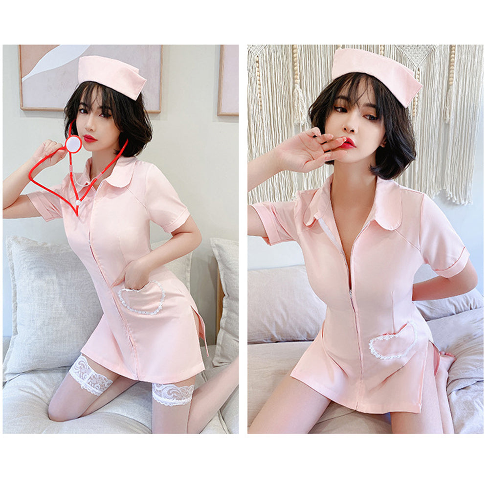Plus Size Nurse Cosplay Costume White Zip Front Nurse Dress Uniform
