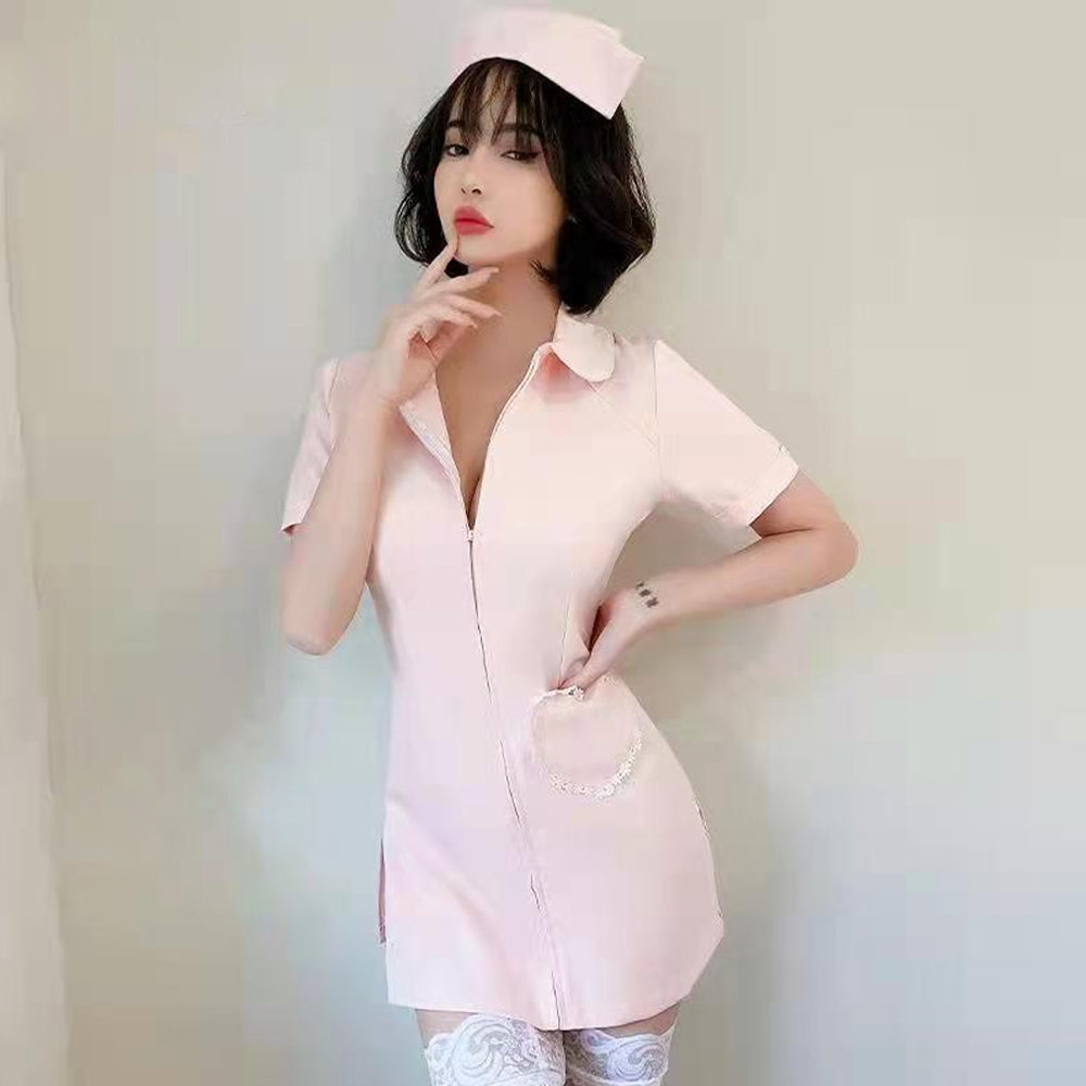 Plus Size Nurse Cosplay Costume White Zip Front Nurse Dress Uniform