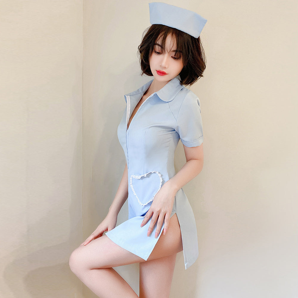 Plus Size Nurse Cosplay Costume White Zip Front Nurse Dress Uniform