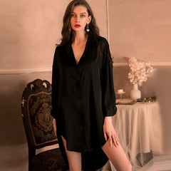 Women's Button Up Solid Nightshirt Long Sleeve Lapel Collar Nightie