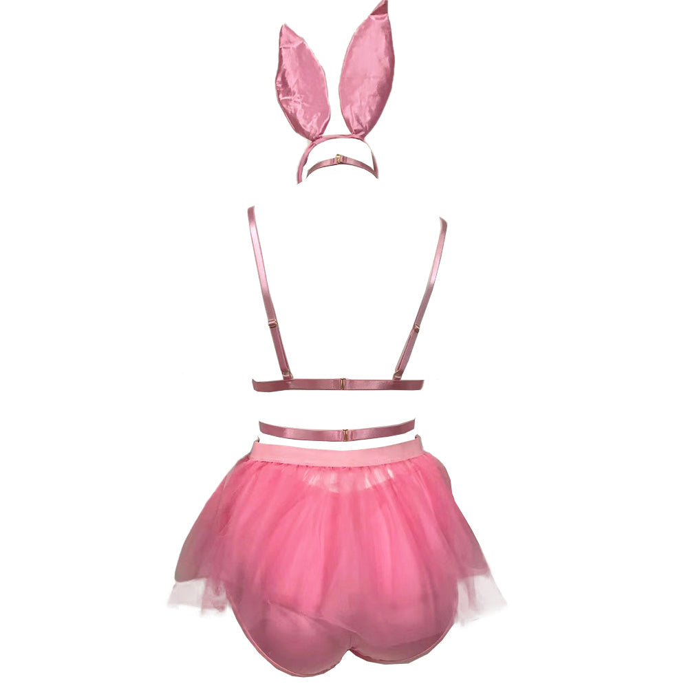 Playboy Bunny Lingerie Costume Micro Bra and Mesh Mini Skirt Cosplay Outfit