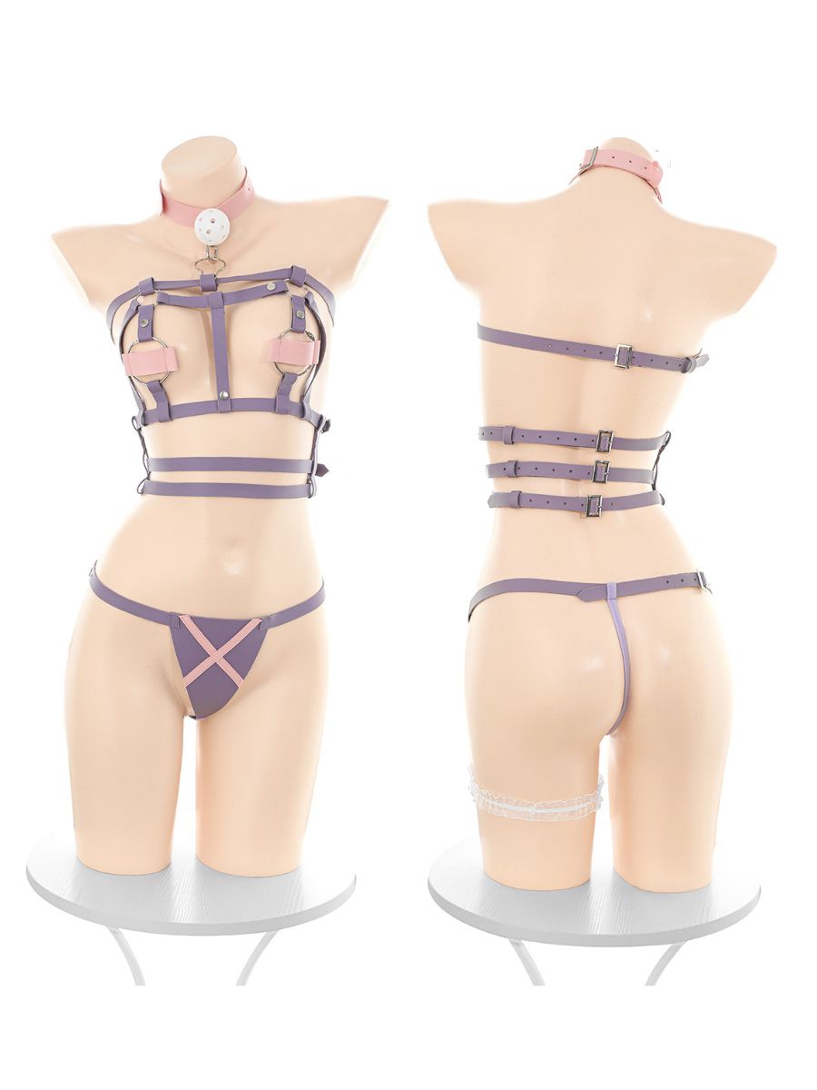 Purple Faux Leather Buckle Harness