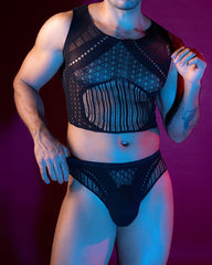 Men's Hollow-Out See-Through Elastic Fishnet Lingerie Set