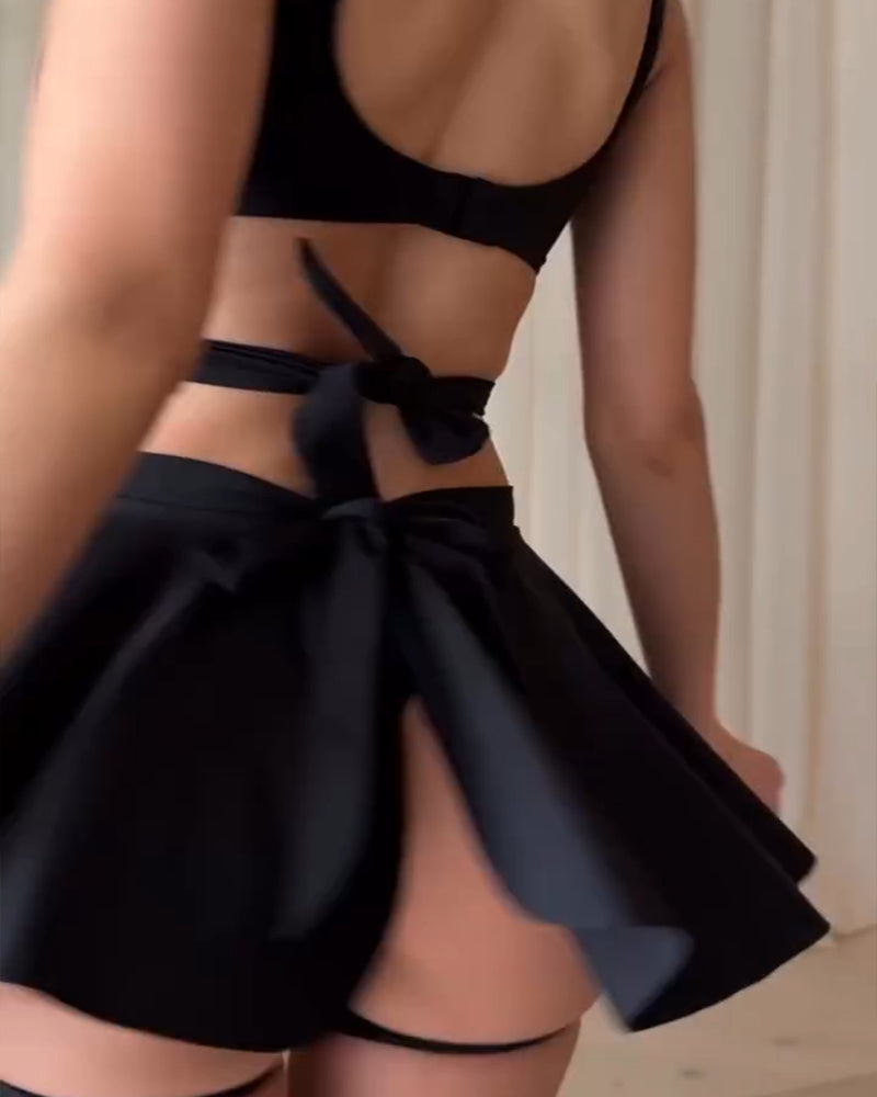 Crisscross Strapless Cutout Vest and Skirt Lingerie Set
